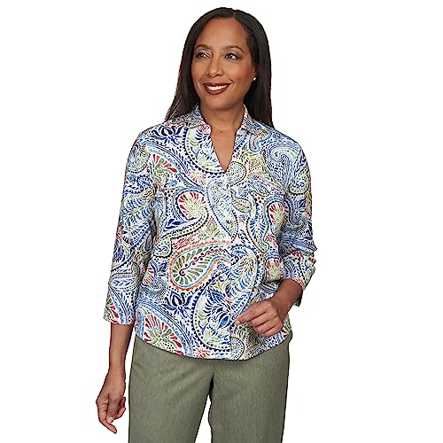 Alfred Dunner Women's Paisley Stretch Knit Button Down Top Size M Multi