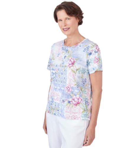 Alfred Dunner Patchwork Floral Top (US, Alpha, Large, Regular, Regular, Standard, Pastel)