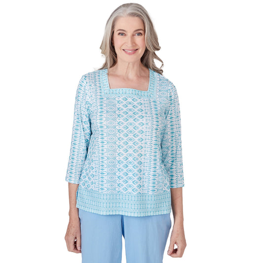 Alfred Dunner Womens Square Neck Geometric Border Top
