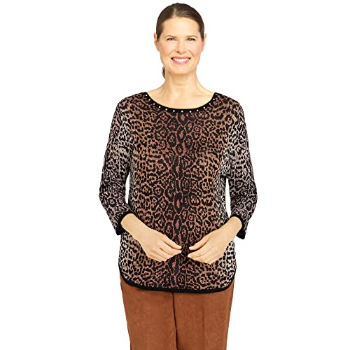 Alfred Dunner Women's Womens Animal Jacquard 3/4 Sleeve Sweater Size XL Multi