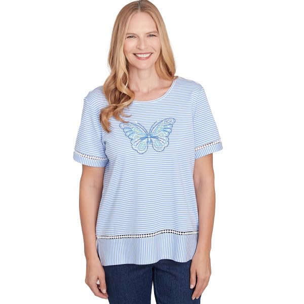 Alfred Dunner Classic Butterfly Strip Short Sleeve Top