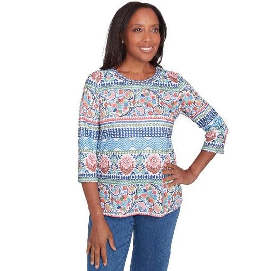 Alfred Dunner Classic Scroll Geo Biadre Polyester Top