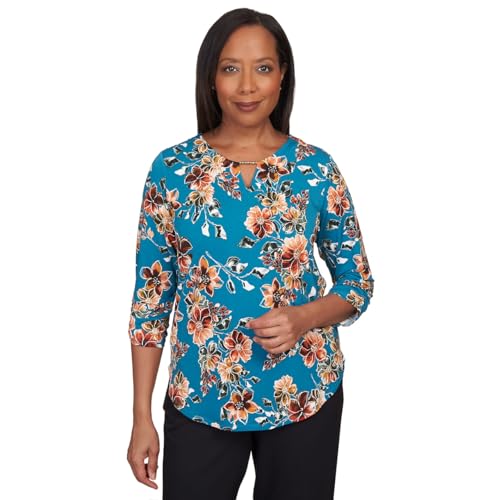 Alfred Dunner Classics Floral Polyester Top (US, Alpha, Small, Regular, Petite, Petite, Multi)