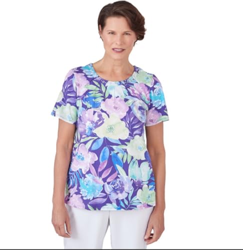 Alfred Dunner Floral Print Cotton Top (US, Alpha, Medium, Regular, Regular, Standard, Multi)