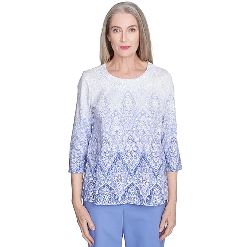 Alfred Dunner Ombré Medallion Print Cotton Top