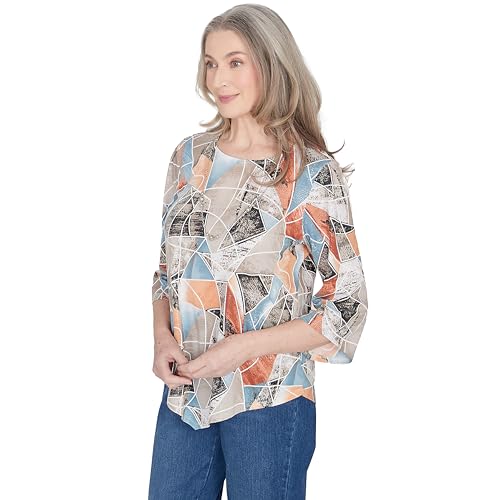 Alfred Dunner Classic Stained Glass Polyester Top with Sharkbite Him
