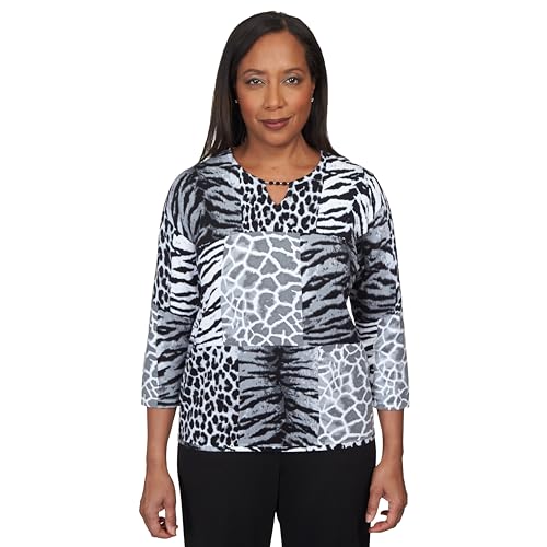 Alfred Dunner Classics Animal Patch Print Cotton Sweater