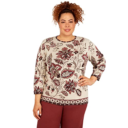 Alfred Dunner Women's Plus-Size Floral Jacquard Geometric Trim Sweater Size 3X Multi