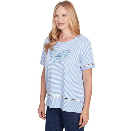 Alfred Dunner Classic Butterfly Strip Short Sleeve Top