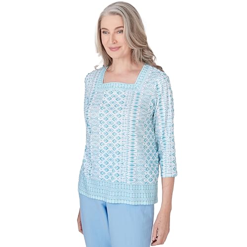 Alfred Dunner Geo Border Polyester Light Weight 3/4 Sleeve Top