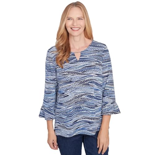 Alfred Dunner Women's Beaded Feathers, Large Navy