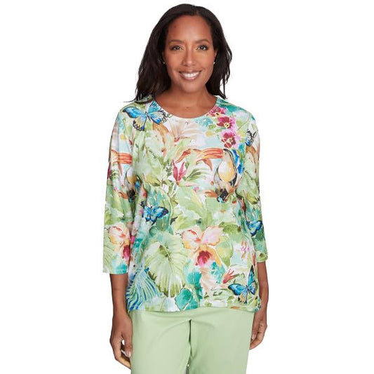 Alfred Dunner Parrot Cay Tropical Toucan Polyester Top