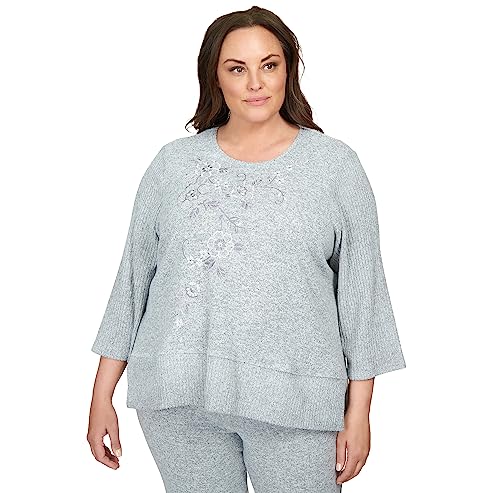 Alfred Dunner Comfort Zone Floral Embroidered with Slit Hem and Ribbed Sleeve