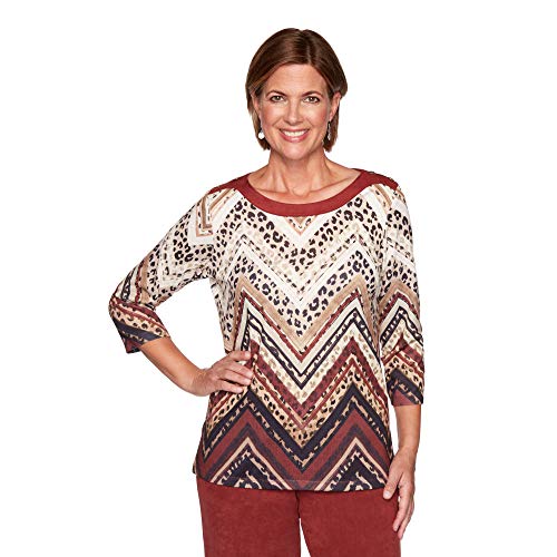 Alfred Dunner Women's Fashion Animal Skin Chevron Pattern Knit Top with Suede Trim Size XL Multi
