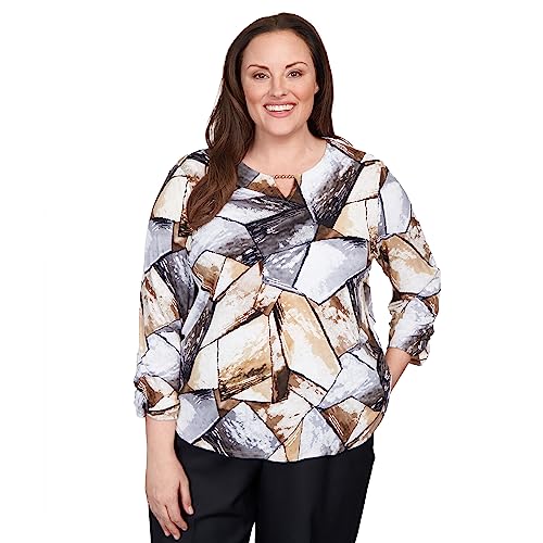 Alfred Dunner Classic Patchwork Polyester (US, Alpha, 3X, Plus, Regular, Plus Size, Tan)