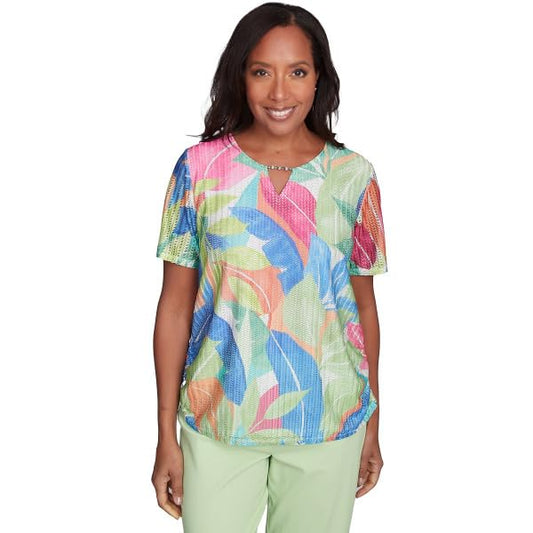 Alfred Dunner Parrot Cay Tropica Texture Top Polyester