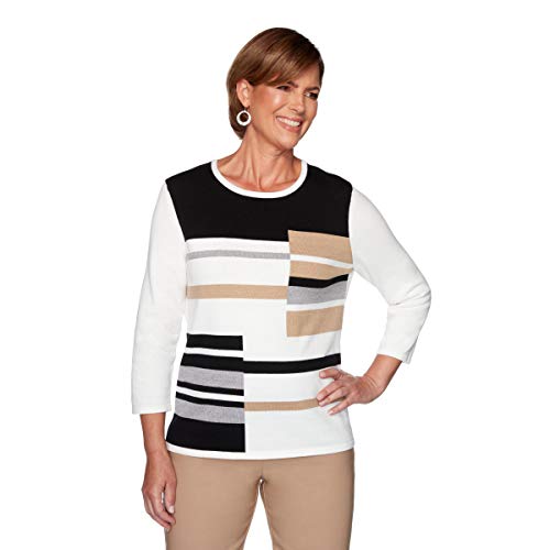 Alfred Dunner Sweater Color Block Cotton Acrylic (Ivory, 3X)