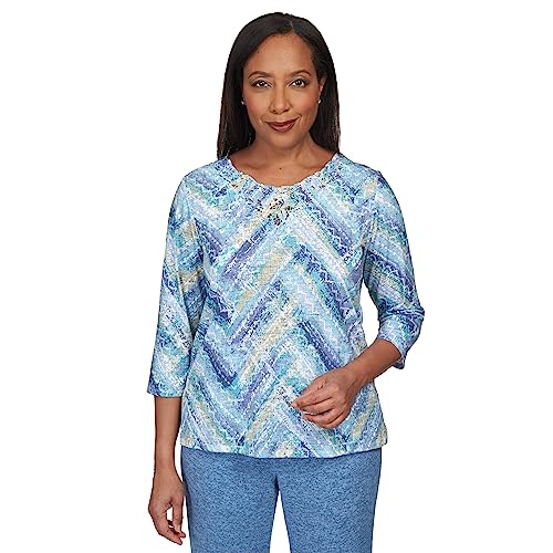 Alfred Dunner Women's Texture Chevron Lace Neck Top Size S Wedgewood