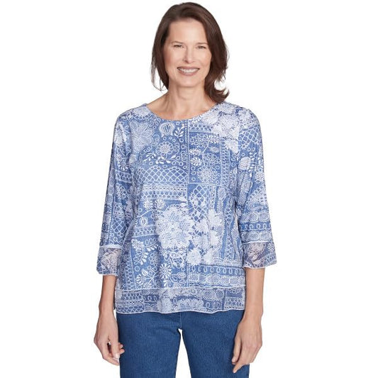 Alfred Dunner Flower Power Lacy Patch Polyester Top