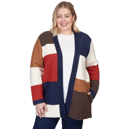 Alfred Dunner Women's Plus-Size Autumn Colorblock Cardigan Size 3X Multi