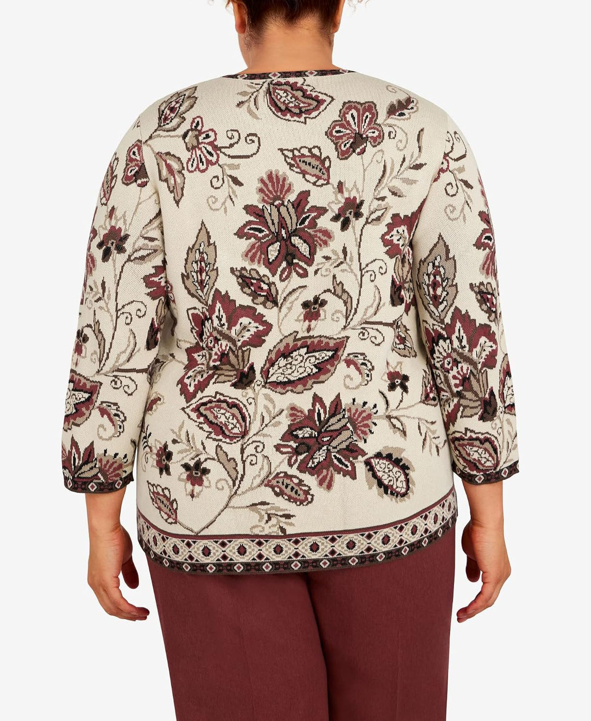 Alfred Dunner Women's Plus-Size Floral Jacquard Geometric Trim Sweater Size 3X Multi