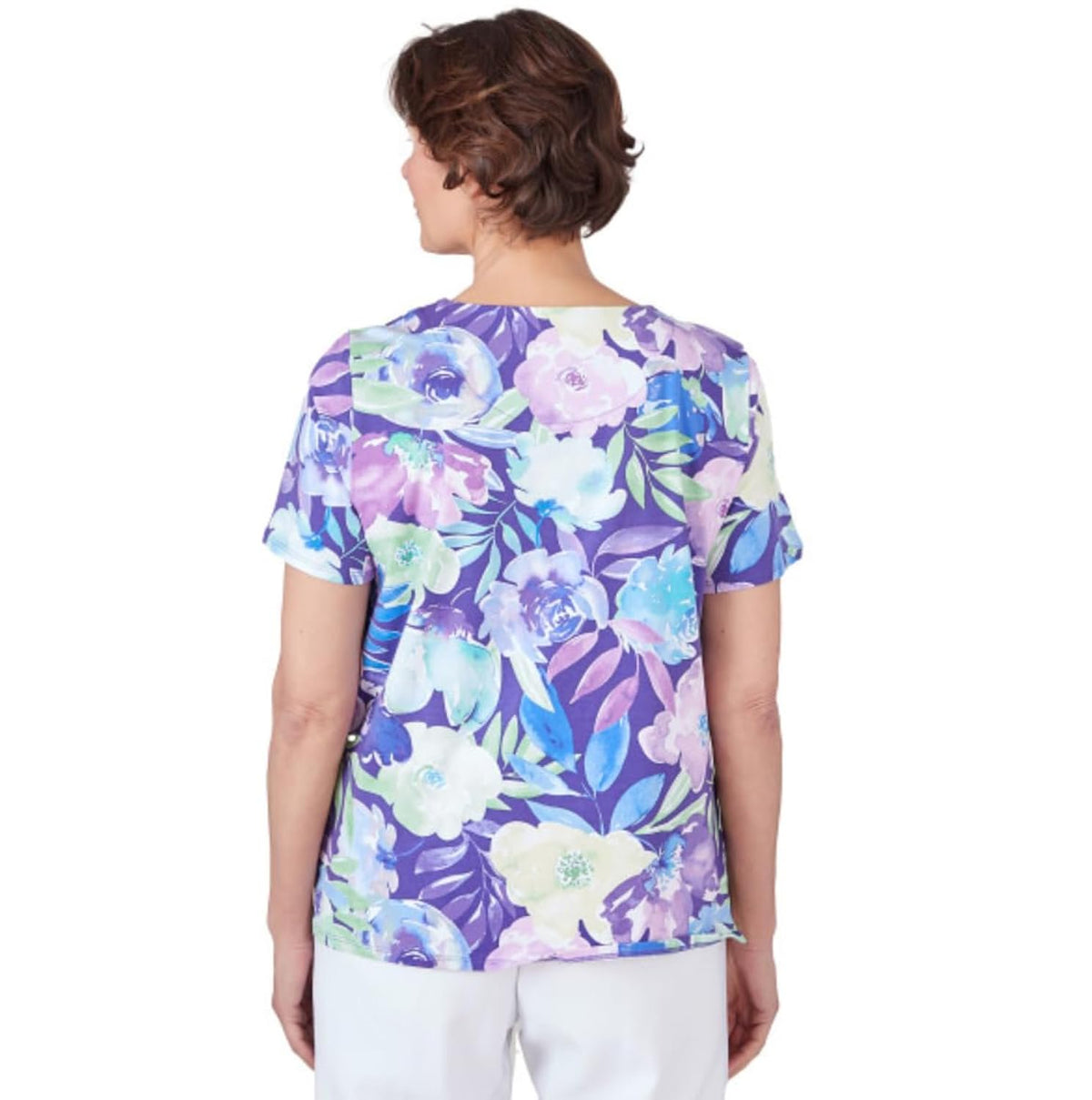 Alfred Dunner Floral Print Cotton Top (US, Alpha, Medium, Regular, Regular, Standard, Multi)