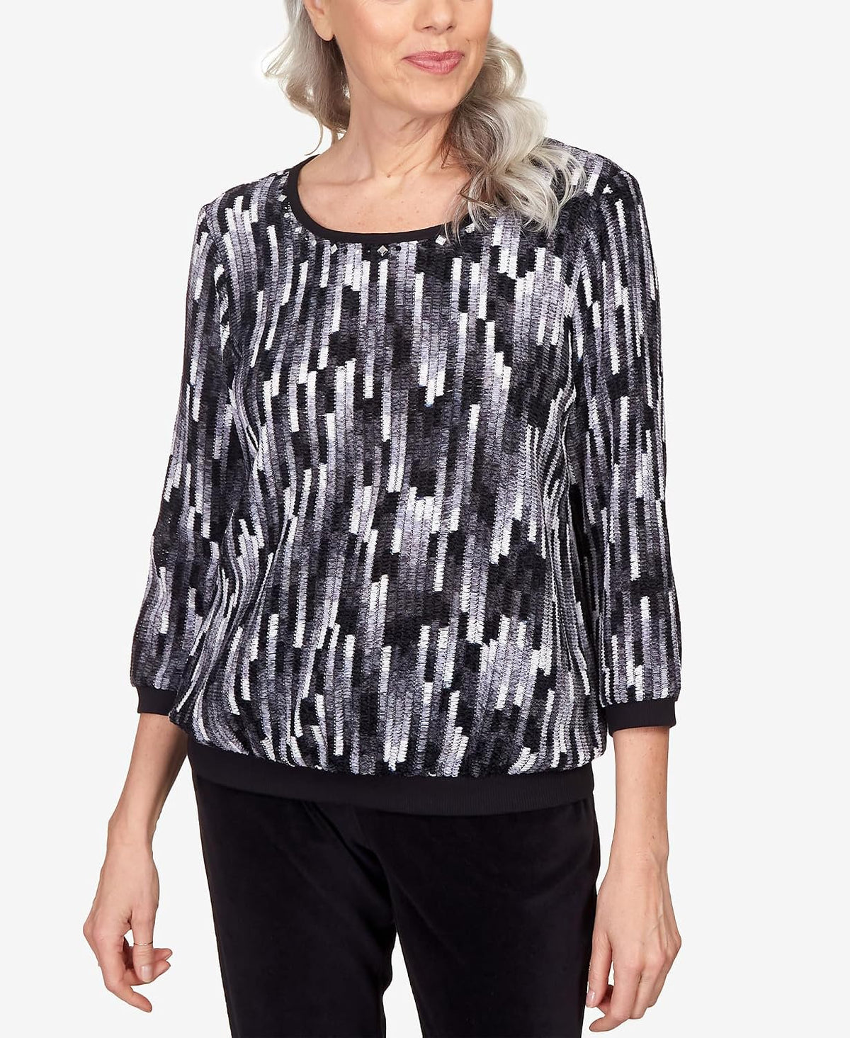 Alfred Dunner Women's Petite Vertical Chenille Texture Knit Banded Top Size PXL Multi