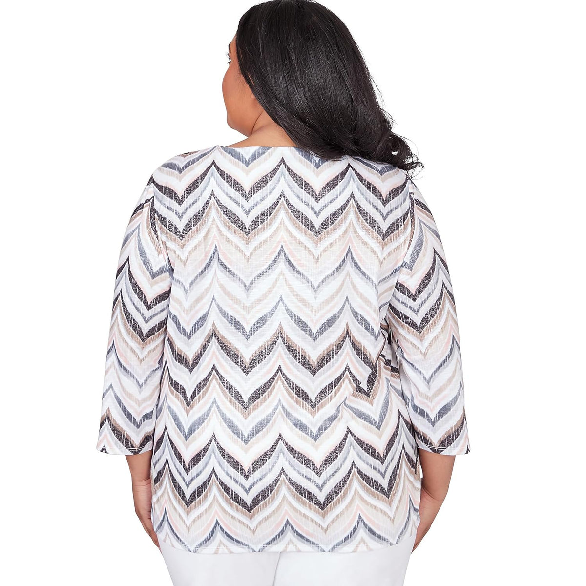 Alfred Dunner Classics Neutral Polyester ZigZag With Shimmer Top (US, Alpha, 1X, Plus, Regular, Plus Size, Multi)