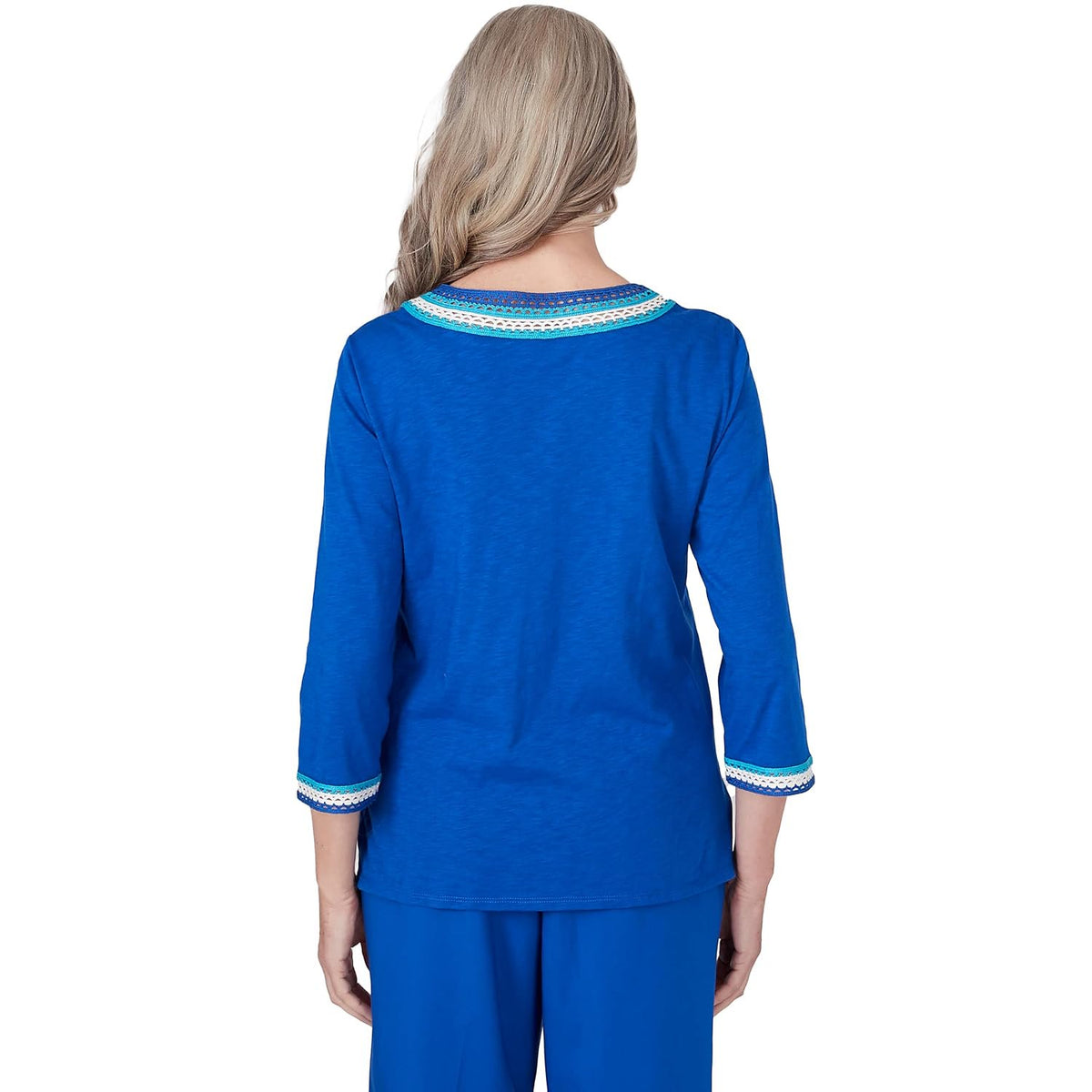 Alfred Dunner Tradewinds Cobalt Color Top Embroidered (US, Alpha, X-Large, Regular, Petite, Cobalt)