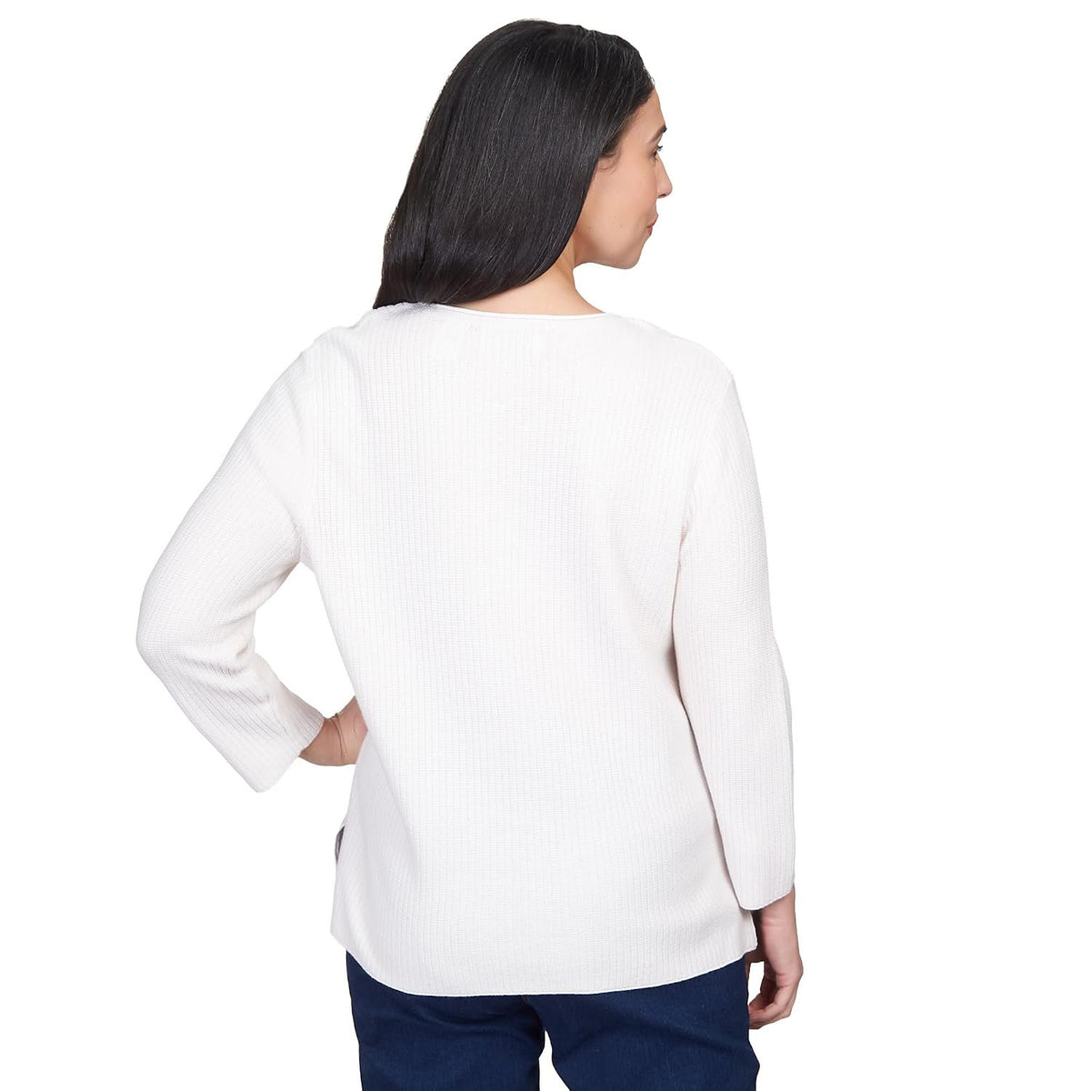Alfred Dunner Women's Solid Texture Split Hem Sweater with Necklace Size XL Ivory