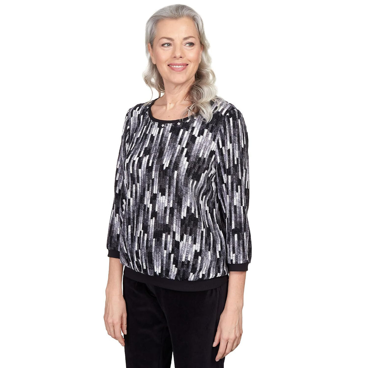 Alfred Dunner Women's Petite Vertical Chenille Texture Knit Banded Top Size PXL Multi