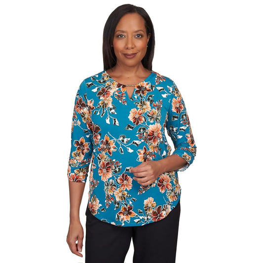 Alfred Dunner Classics Floral Polyester Top (US, Alpha, Small, Regular, Petite, Petite, Multi)
