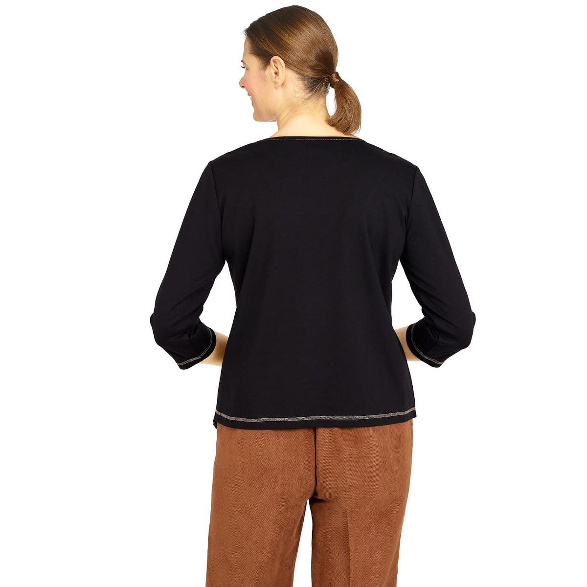 Alfred Dunner Women's Petite Womens Spliced Asymmetrical Hemline 3/4 Sleeve Top Size PS Multi