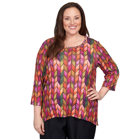 Alfred Dunner Classic Chevron Knit Polyester with ShAlpha, 1X, Plus, Regular, Plus Size, With Sharkbite Hem