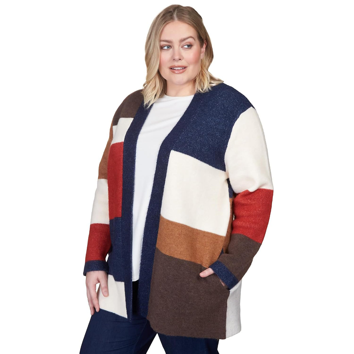 Alfred Dunner Women's Plus-Size Autumn Colorblock Cardigan Size 3X Multi