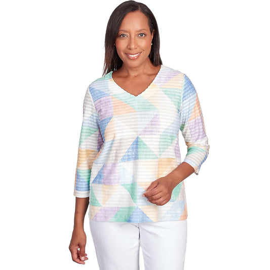 Alfred Dunner Classics Pastels Geometric Designs Polyester Tops 3/4 Sleeve size 1X