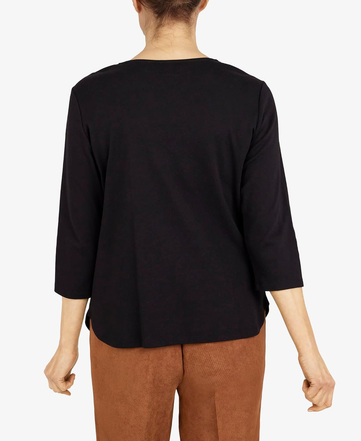 Alfred Dunner Women's Petite Womens Beaded Split Neck 3/4 Sleeve Top Size PS Black