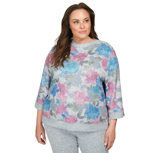 Alfred Dunner Comfort Zone Shadow Floral Comfort Top (US, Alpha, 3X, Plus, Regular, Plus Size, Multi)