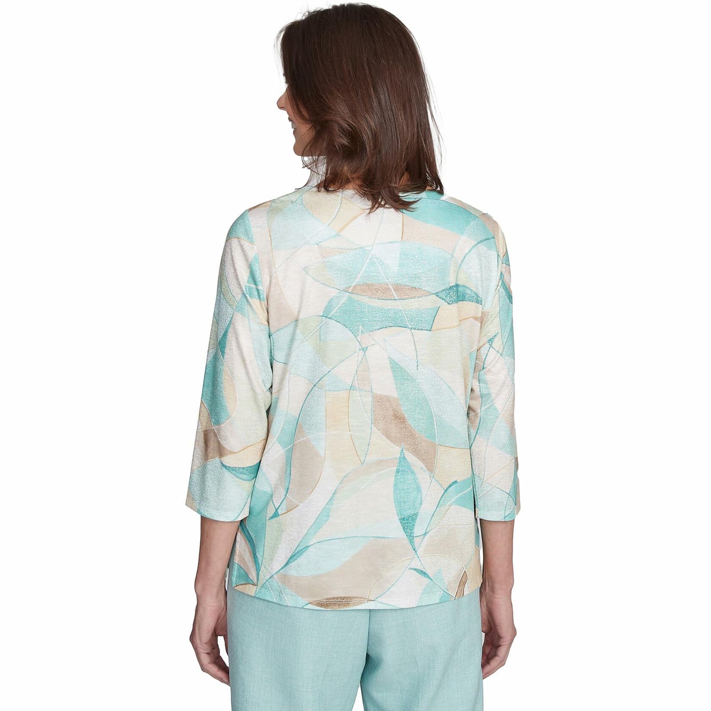 Alfred Dunner Women's Stained Glass Crew Neck Top, Multi Neutral