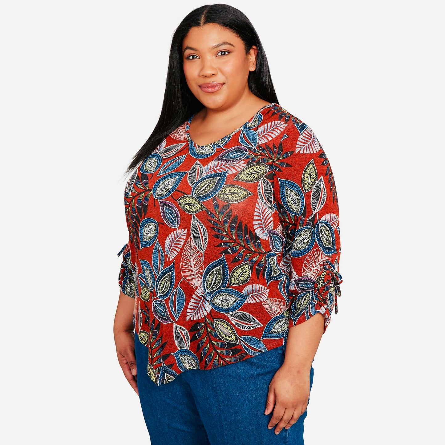 Alfred Dunner Batik Leaves Milange Polyester Top