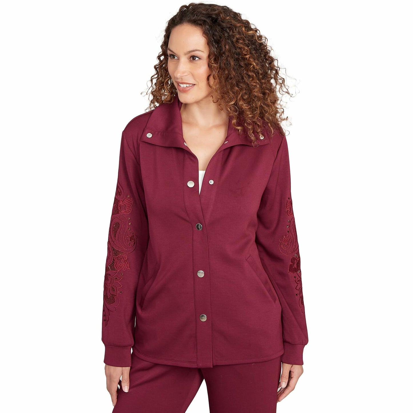 Ruby Rd. Solid Scuba With Embroidery on Sleeve