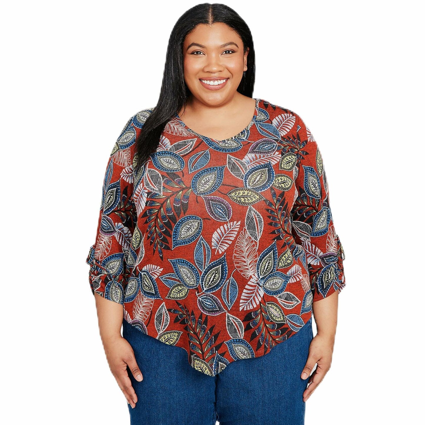 Alfred Dunner Batik Leaves Milange Polyester Top