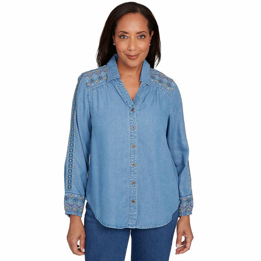 Alfred Dunner Sunset Canyon Tencel Embroidered Button Down Shirt