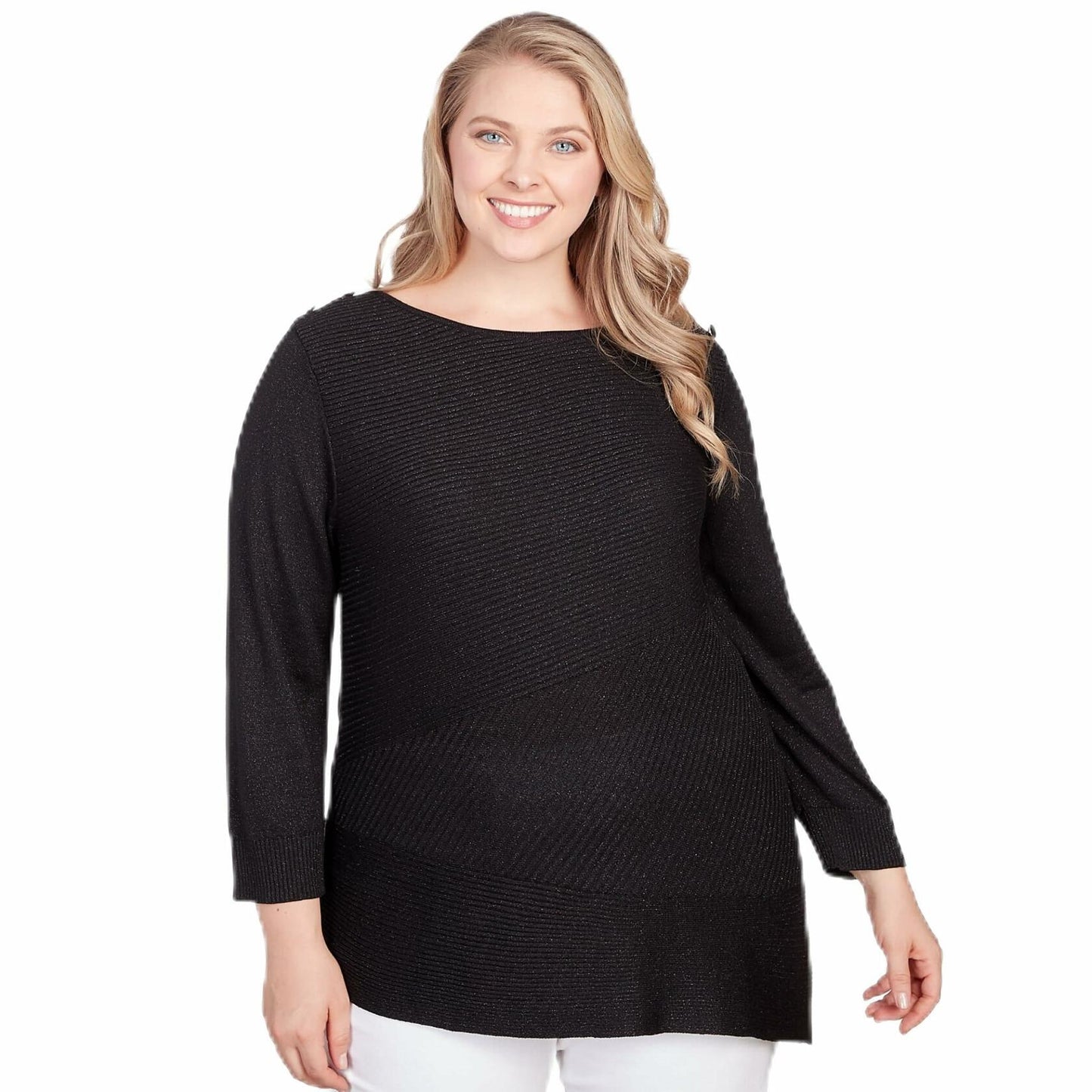 Ruby Rd. Light Weight Shiny Pullover Sweater (US, Alpha, 1X, Plus, Regular, Plus Size, Black)