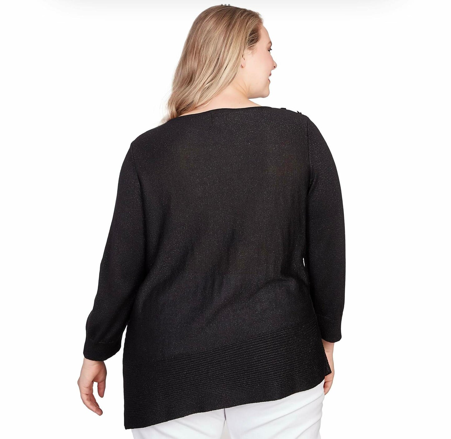Ruby Rd. Light Weight Shiny Pullover Sweater (US, Alpha, 1X, Plus, Regular, Plus Size, Black)