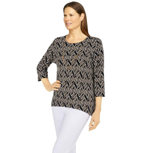 Alfred Dunner Multicolored Classic Polyester Top with Sharkbite Hems XL