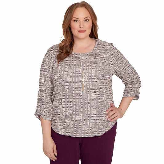 Textured Shimmer Space Dye Top with Necklace