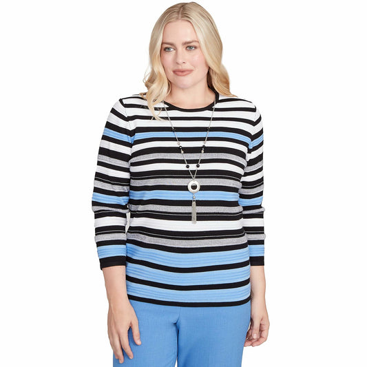 Alfred Dunner Textured Strip Light Sweater