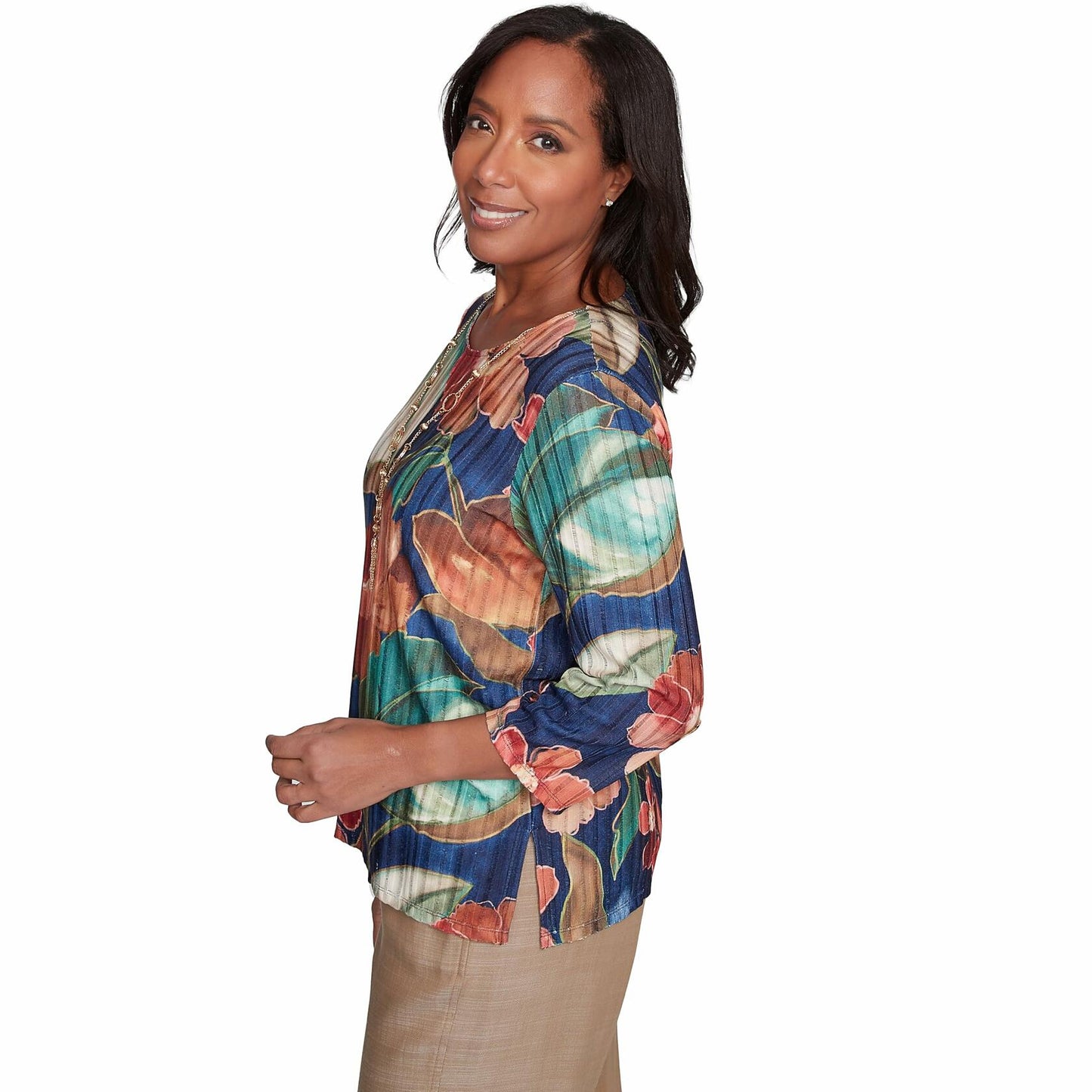 Alfred Dunner Drama Floral Polyester Top (US, Alpha, Medium, Regular, Regular, Standard, Multi)