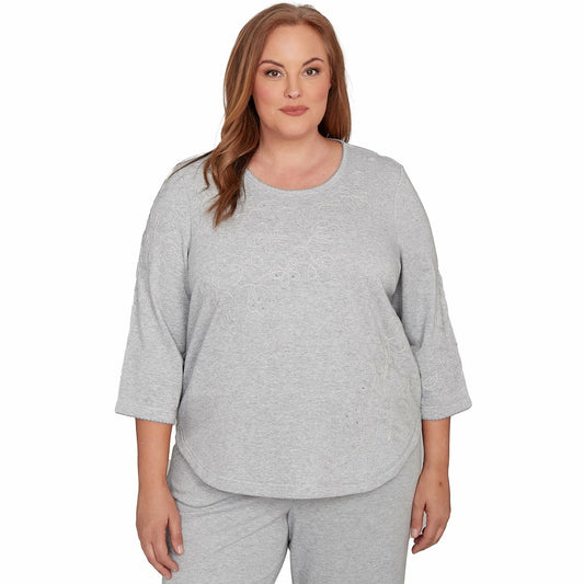 Alfred Dunner Casual Vibe Asymmetric Soutache Floral Top
